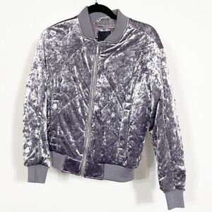 Collection B NY Bomber Jacket Velvet Crush Gray Zip Up Womens XS
